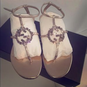 Gucci rose gold gem sandals flats 38